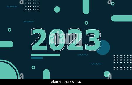 Frohes neues Jahr 2023 Cover mit modernem geometrischen abstrakten Hintergrund. Konzept für Urlaubsdekor, Karte, Poster, Banner, Flyer Stock Vektor