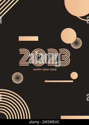 Frohes neues Jahr 2023. Luxuriöses Design alles gute zum neuen Jahr 2023 mit Goldnummer auf goldenem Hintergrund. Konzept für Urlaubsdekor, Karte, Poster, Banner, Flyer Stock Vektor