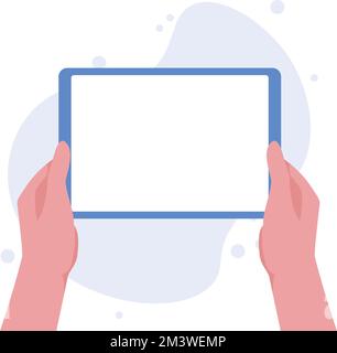 Handgehaltenes Tablet mit leerer Vektordarstellung. Registerkarte mit leerem Bildschirm, Modell, Designelementen der App-Oberfläche Stock Vektor