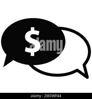 Sprechen Sie über das Symbol „Geld“ auf weißem Hintergrund. Geld-Gespräch-Schild. Finanzsymbol. Flacher Stil. Stockfoto