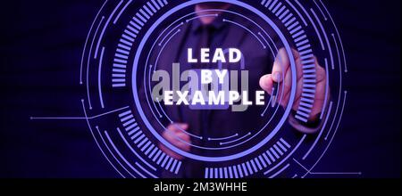 Text, der Inspiration zeigt, mit gutem Beispiel vorangehen. Das Wort für Be a Mentor Leader Befolgen Sie die Regeln Geben Sie Beispiele Coach Stockfoto