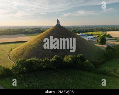 Der Löwenhügel aus der Vogelperspektive - Kriegsdenkmal in Braine-l'Alleud Stockfoto