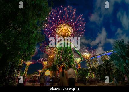 Garden Rhapsody, spektakuläre Licht- und Soundshow, in Gardens by the Bay während des Mid-Autumn Festivals 2022. Stockfoto