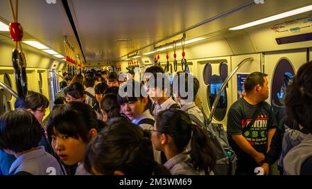 Nehmen Sie die Tokyo Disney Resort Line Monorail zum Disney Sea. Tokyo Disney Sea ist ein fantastischer Themenpark im Tokyo Disney Resort. Stockfoto