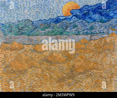 Vincent van Gogh, Landschaft mit Weizenrollen und aufsteigendem Mond, Ölgemälde auf Leinwand, 1889 Stockfoto