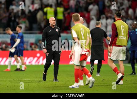 Dateifoto vom 29.-11-2022 von Wales Manager Rob Page nach dem FIFA-Weltmeisterschaftsspiel der Gruppe B im Ahmad bin Ali Stadium, Al Rayyan, Katar. Natürlich wollte Page's Truppe im Nahen Osten mehr erreichen, und viele werden glauben, dass sie es hätten tun sollen. Ausgabedatum: Samstag, 17. Dezember 2022. Stockfoto