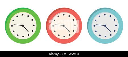 Flaches, langes Schattenuhrsymbol isoliert auf weißem Hintergrund. Vektordarstellung Stock Vektor