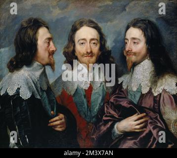 Charles I ( 1600 - 1649 ) in drei Positionen gemalt von Sir Anthony Van Dyck (1599 - 1641) Stockfoto