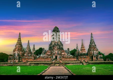 Ayutthaya Historical Park, Wat Chaiwatthanaram buddhistischer Tempel in Thailand. Stockfoto