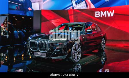 Thailand - 12. Dez. 2022 : BMW der neue i7 auf der Thailand International Motor Show 2022, Arina Muangthong Thani, Bangkok, Thailand. Stockfoto