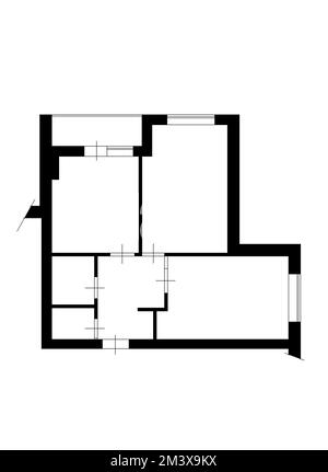 Skizzieren Sie die 2D-Darstellung des Grundrisses. Grundriss 2D mit Möbeln. Grundriss. Apartmentplan mit Bauelementen. Hausprojekt. Stockfoto