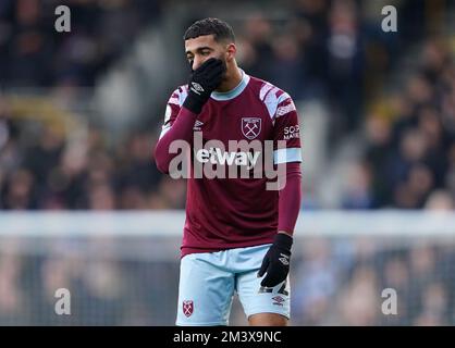 West Ham United's sagt, Benrahma reagiert während eines Freundschaftsspiels im Craven Cottage, London. Foto: Samstag, 17. Dezember 2022. Stockfoto