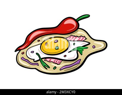 Vector Burrito mit Ei und Chili. Mexikanisches Fast Food. Essensillustration im flachen Cartoon-Stil. Stock Vektor