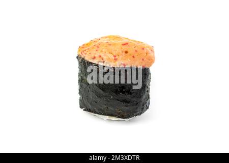 japanische Brötchen, Sushi auf weißem Hintergrund. Traditionelle japanische Küche. Asiatisches Essen Stockfoto