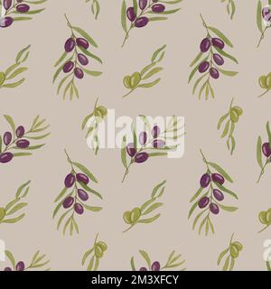 Aquarell Violett Olive Nahtloses Muster. Abbildung Mit Olivästen. Design für Cover, Schreibwaren und Tapeten. Stockfoto