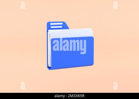 3D. Ordnersymbol. Symbol "Ordner öffnen". Ordner mit Dokumenten Stockfoto
