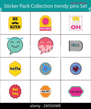 Sticker Pack Kollektion mit trendigen Pins Set mit coolen Patches Vektordesign Stock Vektor