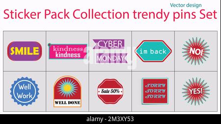 Sticker Pack Kollektion mit trendigen Pins Set mit coolen Patches Vektordesign Stock Vektor