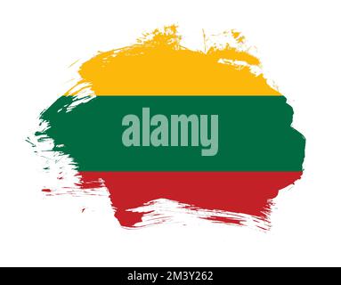 Die litauische Flagge ist auf einem Hintergrund mit minimaler Pinselstriche gezeichnet Stockfoto