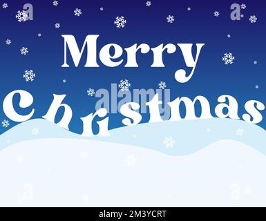 Merry Christmas (Frohe Weihnachten), Weihnachtskarte, Schneefall, blaue Farbe, Weihnachtsbanner und -Schild, geeignet für Webdesign, Schnee, Grußkarte, Grußposter Stockfoto