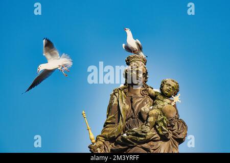 Statue der Madonna, die auf St. Bernard auf der Karlsbrücke, Prag. Tschechische Republik. Stockfoto