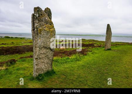 Zum UNESCO-Weltkulturerbe gehörender Steinkreis, Ring of Brodgar, Orkney Islands, Vereinigtes Königreich Stockfoto