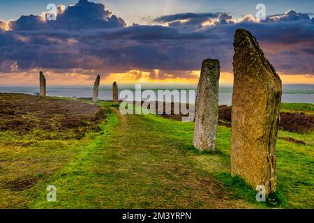 Zum UNESCO-Weltkulturerbe gehörender Steinkreis, Ring of Brodgar, Orkney Islands, Vereinigtes Königreich Stockfoto