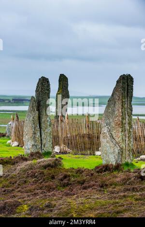 Zum UNESCO-Weltkulturerbe gehörender Steinkreis, Ring of Brodgar, Orkney Islands, Vereinigtes Königreich Stockfoto