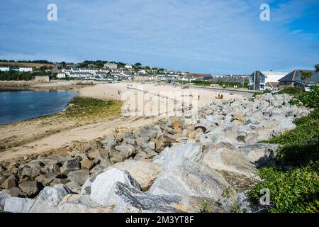 Überblicken Sie Hugh Town, St Mary's, Isles of Scilly, England, Großbritannien Stockfoto