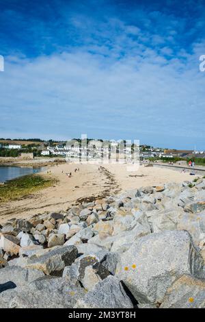 Überblicken Sie Hugh Town, St Mary's, Isles of Scilly, England, Großbritannien Stockfoto