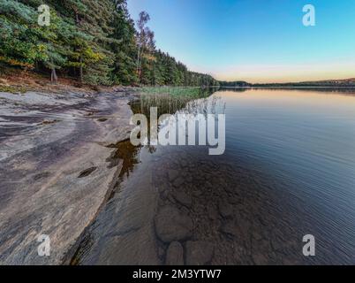 Luftaufnahme auf den Lygnersee in der Nähe von Satila, Schweden Stockfoto