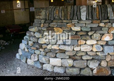 USA, Vermont, Brattleboro, Scott Farm, Landmark Trust, Steinpfeiler, Steinmauern, Unmörtel, Steinmauern, Steinmauern, Unterrichten, lernen Stockfoto