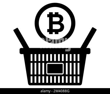 Legen Sie sie zum Kauf in den Korb mit den Bitcoins. Betrügen von Kryptowährungen. Abbildung eines flachen Vektors. Stock Vektor