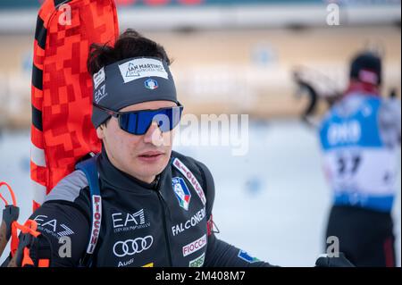 Italienischer Biathlet während der BMW IBU Weltmeisterschaft 2022, Annecy - Le Grand-Bornand, 12,5 km Verfolgungsjagd der Männer, am 17. Dezember 2022 in Le Grand-Bornand, Frankreich - Foto: Florian Frison/DPPI/LiveMedia Stockfoto