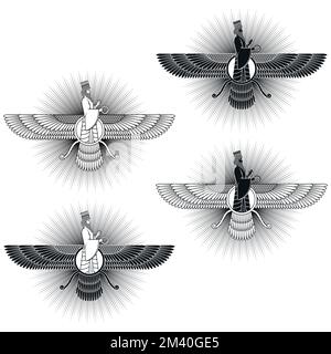 Zoroastrianismus religiöses Symbol Silhouette Vektordesign, Faravahar Symbol Silhouette Stock Vektor