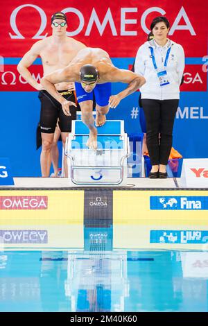 Melbourne, Victoria, Australien. 16.. Dezember 2022. MELBOURNE, AUSTRALIEN - DEZEMBER 16: Kenzo SIMONS (NED) im gemischten Freestyle-Staffel mit 4 x 50 m Länge bei den FINA World Short Course Swimming Championships 2022 im Melbourne Sports and Aquatic Centre am 16. Dezember 2022 in Melbourne, Australien (Kreditbild: © Chris Putnam/ZUMA Press Wire) Stockfoto