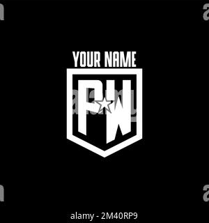 PW Erstmaliges Gaming-Logo mit Abschirmung und Star-Design-Inspiration Stock Vektor
