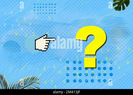 Creative Collage Fingerzeiger und Frage Stockfoto