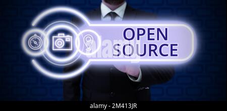 Schreiben Text anzeigen Open Source. Konzeptionelle Fotosoftware mit frei verfügbarem Original-Quellcode Stockfoto