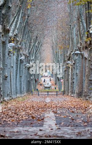 Stadtblick, Straßenblick auf Olot, Garrotxa, Katalonien, Spanien Stockfoto