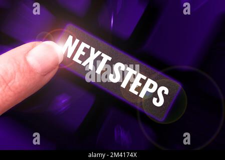 Text mit Inspiration Nächste Schritte. Wort für Zahl des Prozesses, der nach der aktuellen Planung erstellt wird Stockfoto