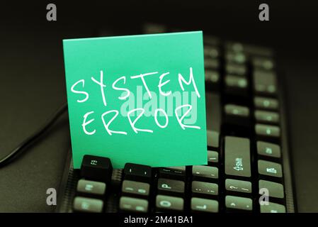 Systemfehler bei konzeptioneller Beschriftung. Konzept, das technologischen Fehler bedeutet Softwarekollaps Datenverlust Stockfoto