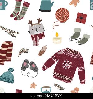 Kuscheliges nahtloses weihnachtsmuster. Winterurlaub Dekoration. Vektordruck für Stoff, Geschenkpapier. Stock Vektor