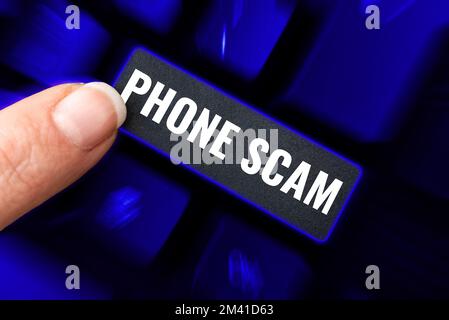 Inspiration für Telefonbetrug. Konzept bedeutet, dass unerwünschte Anrufe getätigt werden, um Produkte oder Dienstleistungen zu bewerben. Telesales Stockfoto