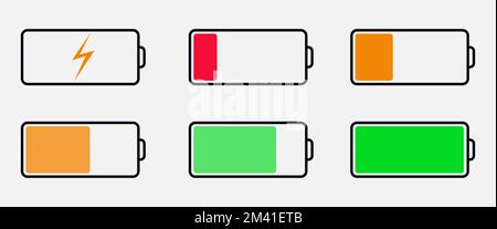 Ein Satz von Batteriesymbolen mit verschiedenen Stufen der Ladungserfassung Stock Vektor