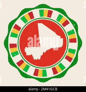 Mali Vintage-Schild. Grunge Round Logo mit Karte und Flaggen von Mali. Charmante Vektordarstellung. Stock Vektor