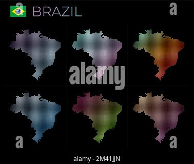 Gepunktete Karten für Brasilien. Karte von Brasilien im gepunkteten Stil. Die Grenzen des Landes sind mit schönen, glatten Kreisen gefüllt. Stock Vektor