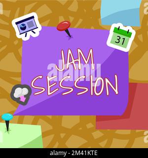 Textbeschriftung für Jam Session. Geschäftskonzept, spontane Aufführung durch eine Gruppe von Musikern Stockfoto
