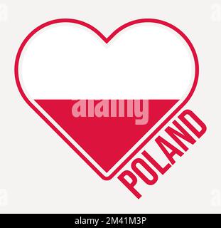 Polen mit Herzflagge. Logo „Made with Love from Poland“. Flagge der Landherzform. Vektordarstellung. Stock Vektor