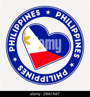 Philippinische Herzflagge. Von den Philippinen mit Love-Logo. Unterstützt den Stempel der Landesflagge. Vektordarstellung. Stock Vektor